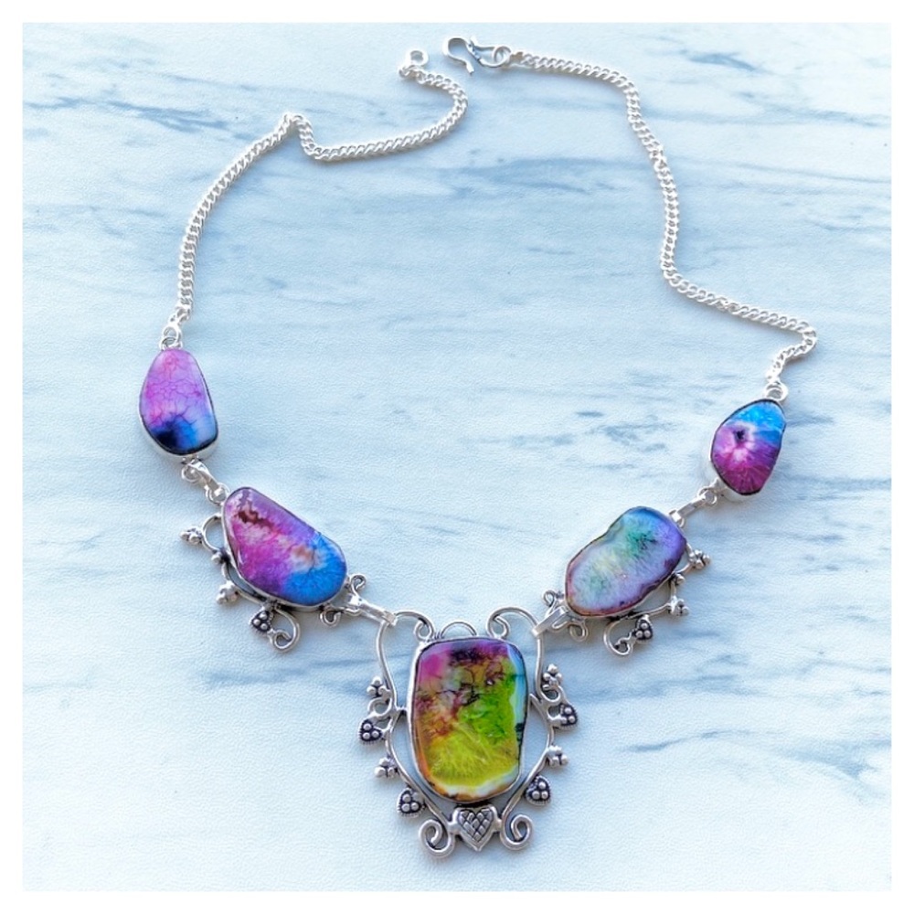 925 Sterling silver rainbow solar quartz necklace - Picture 2 of 8